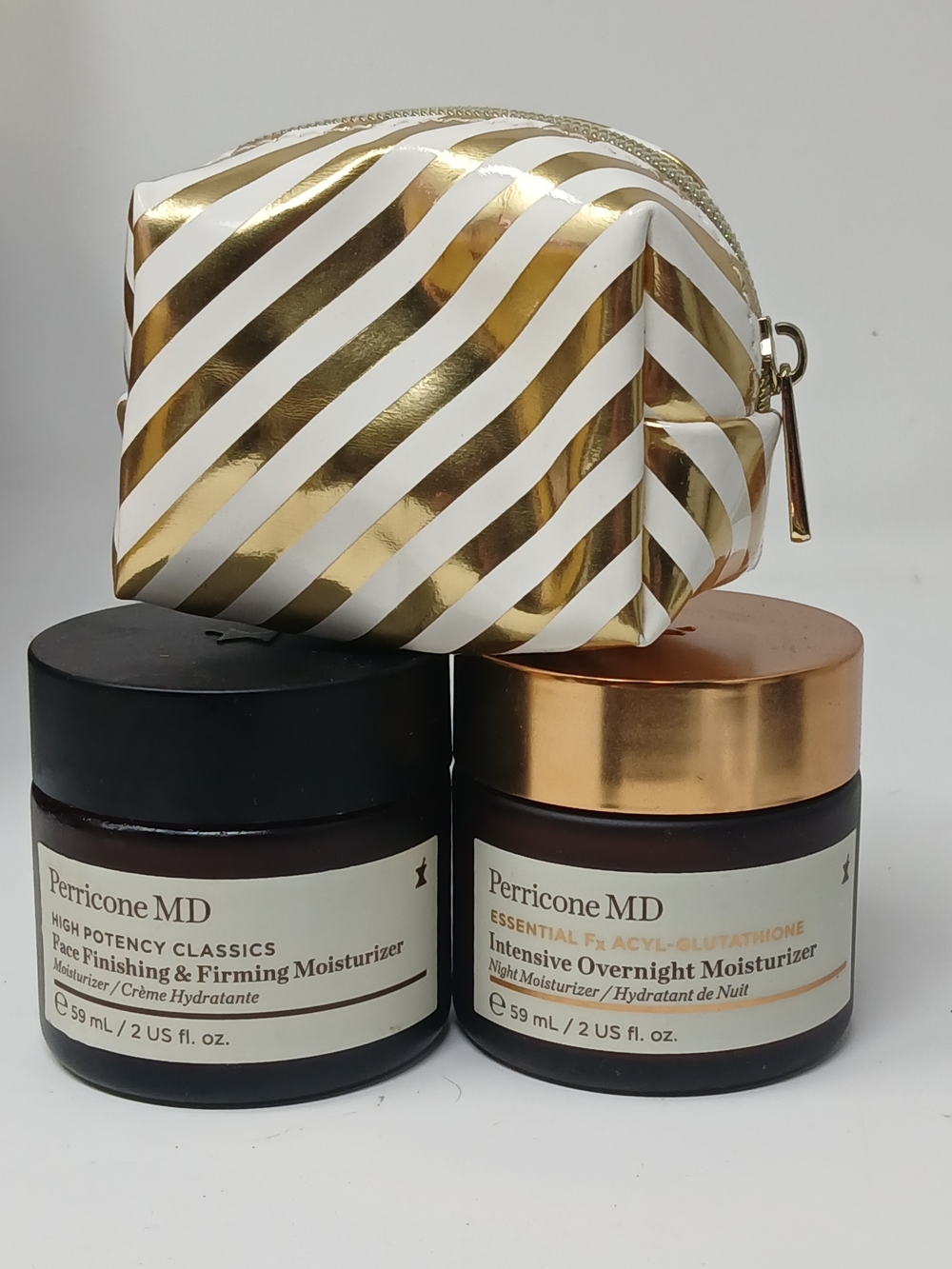 Perricone MD Moisturing Duo With Small Gold & White Cosmetic Pouch